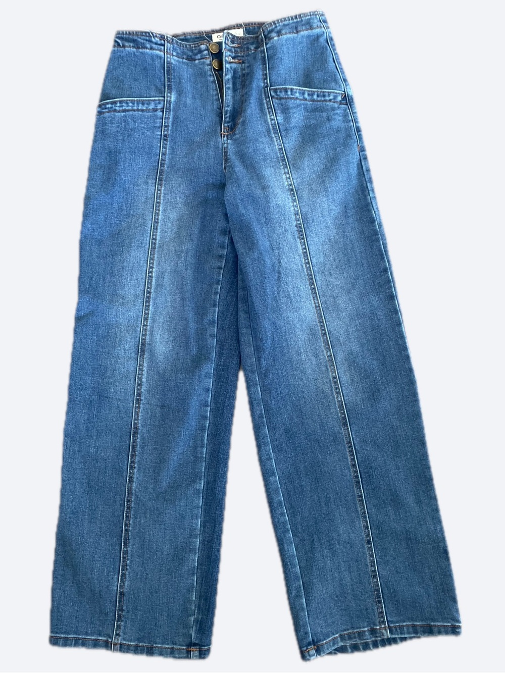 OAT New York High Rise Wide Leg Front Seam Jeans 2 26 Medium Wash Flat Front
